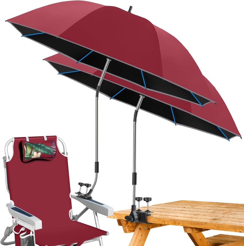 QTREE intelligence 2PACK 48.7inch Umbrella for Beach Chair, 360°Adjustable 50+ UV Protection Large Camping Chair Umbrella with Universal Clip for Glof Cart, Garden Table, Bleacher（Chair,Table not include） - Image 1